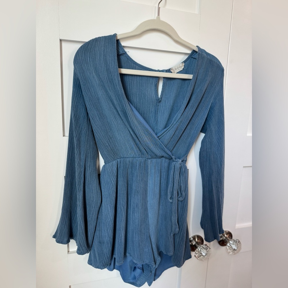Altar’d State Blue Long Sleeve Wrap Romper size M